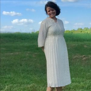 Cream & Gold Pleated Dress